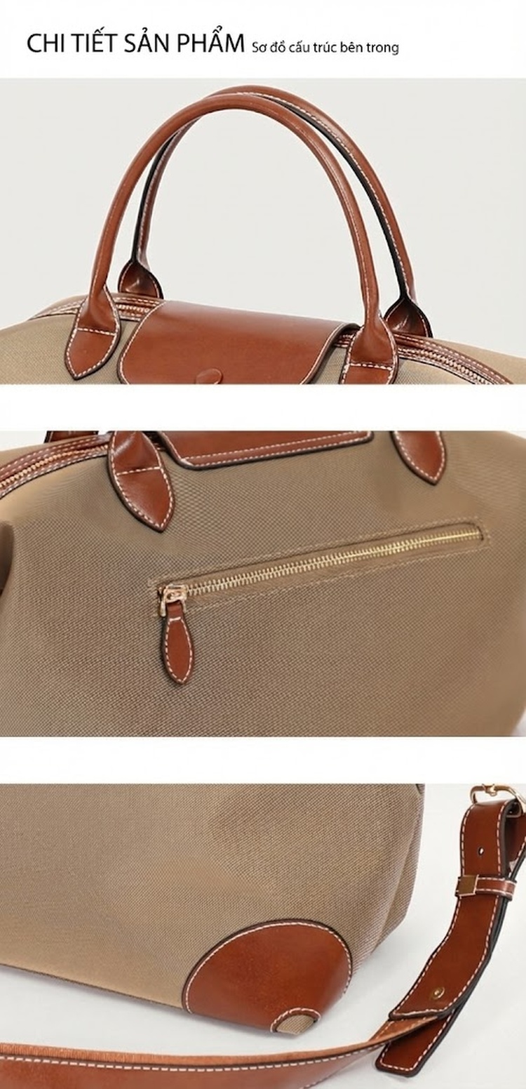 Túi Đeo Vai Nữ Vải Nylon Túi Tote Du Lịch Cỡ Lớn Quai Xách Da Thật Màu Be, Nâu, Đen chi tiết 19
