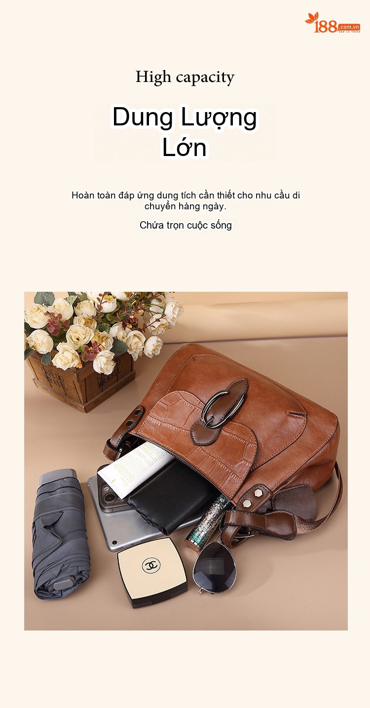 Túi Đeo Vai Nữ Vintage Âu Mỹ Dập Vân Cá Sấu, Túi Đeo Chéo Nữ Màu Nâu, Xanh, Đen chi tiết 5