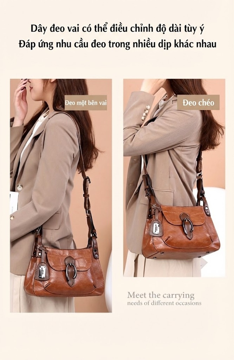 Túi Đeo Vai Nữ Vintage Âu Mỹ Dập Vân Cá Sấu, Túi Đeo Chéo Nữ Màu Nâu, Xanh, Đen chi tiết 8