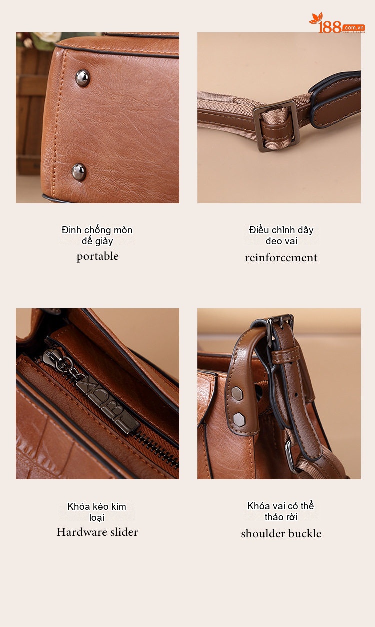 Túi Đeo Vai Nữ Vintage Âu Mỹ Dập Vân Cá Sấu, Túi Đeo Chéo Nữ Màu Nâu, Xanh, Đen chi tiết 11