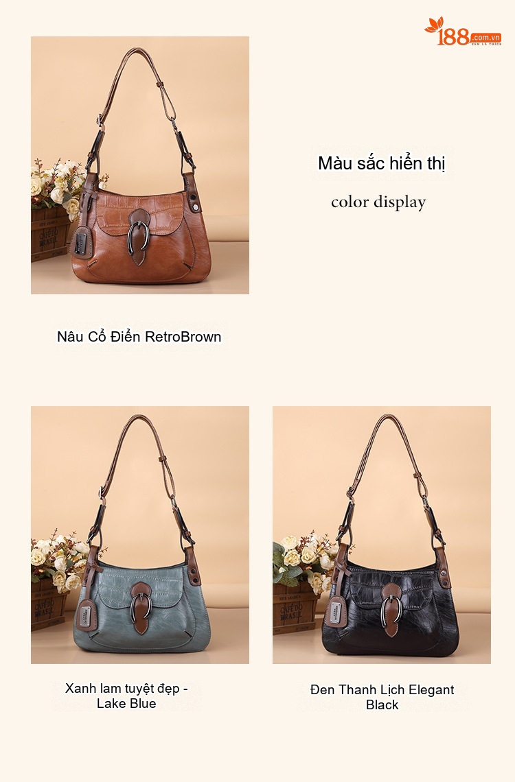 Túi Đeo Vai Nữ Vintage Âu Mỹ Dập Vân Cá Sấu, Túi Đeo Chéo Nữ Màu Nâu, Xanh, Đen chi tiết 15