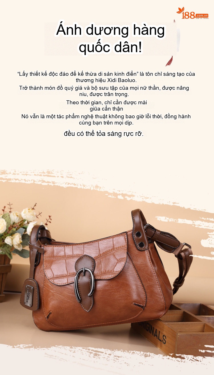 Túi Đeo Vai Nữ Vintage Âu Mỹ Dập Vân Cá Sấu, Túi Đeo Chéo Nữ Màu Nâu, Xanh, Đen chi tiết 2