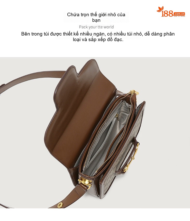 Túi Đeo Vai Nữ Vintage Khóa Kim Loại Màu Nâu chi tiết 3