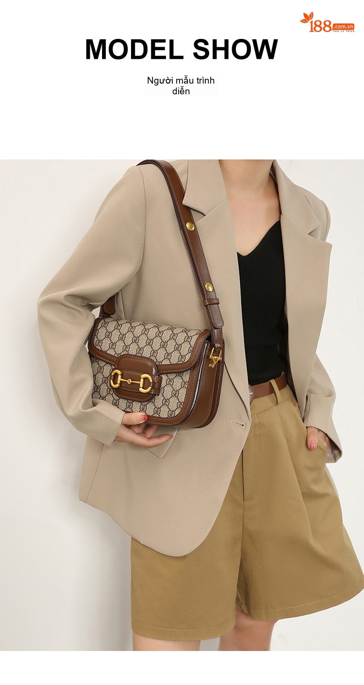 Túi Đeo Vai Nữ Vintage Khóa Kim Loại Màu Nâu chi tiết 5