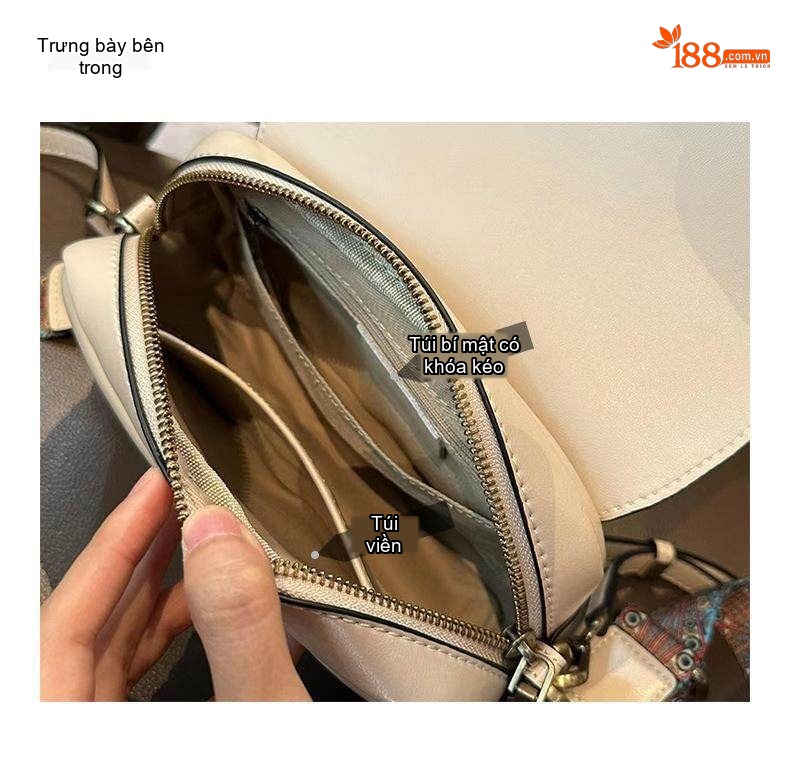 Túi Đeo Vai/Túi Đeo Chéo Nữ Da Bò Phong Cách Hàn Quốc Màu Nâu, Trắng, Đen, Kem chi tiết 11