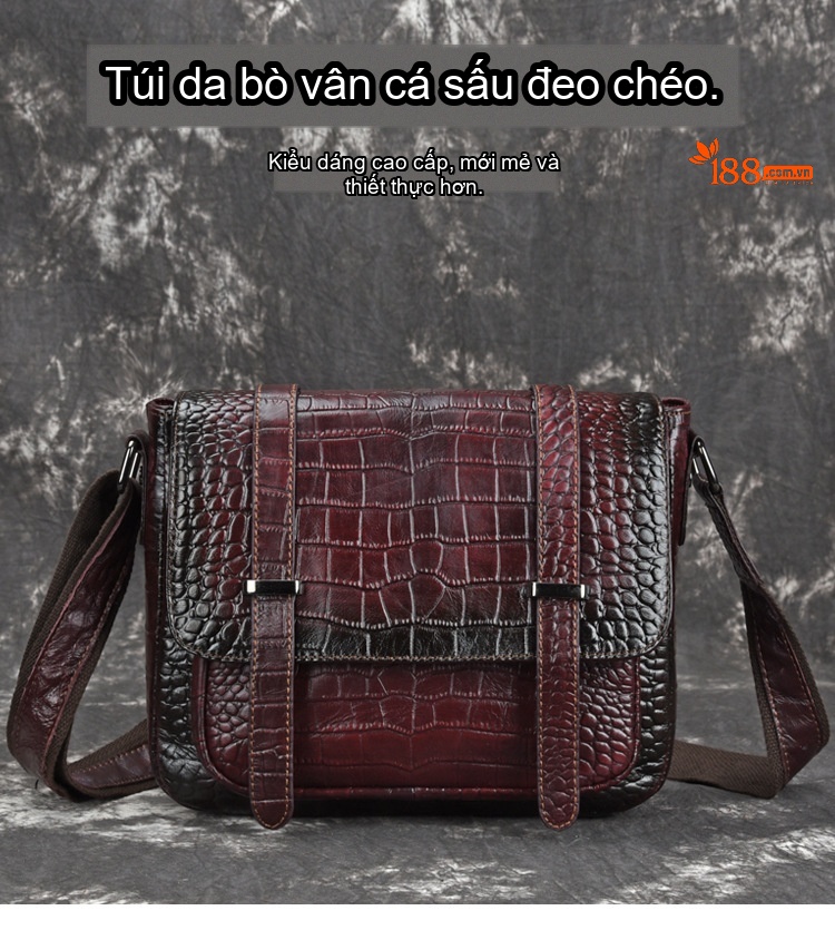 Túi Đeo Vai/Túi Đeo Chéo Nữ Da Bò Vân Cá Sấu Phong Cách Retro Màu Đỏ Rượu Vang chi tiết 1