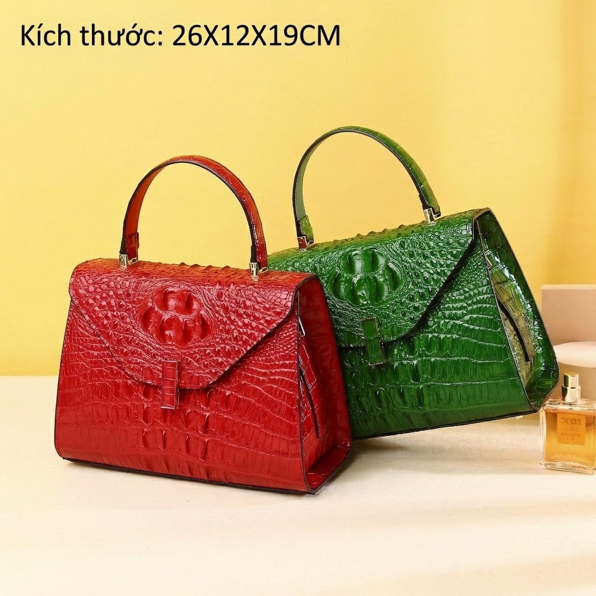 Túi Đeo Vai/Túi Đeo Chéo Nữ Da Bò Vân Cá Sấu Phong Cách Retro Màu Đỏ Rượu Vang chi tiết 7
