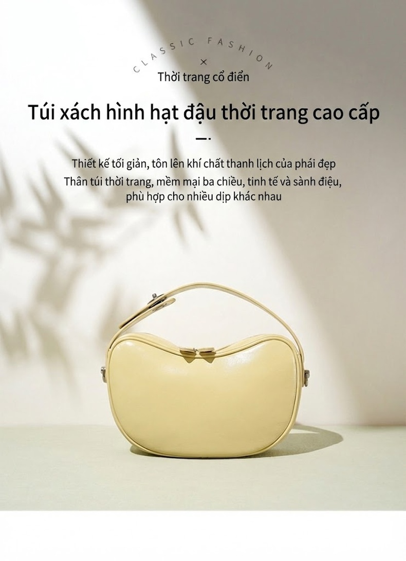 Túi Đeo Vai/Túi Đeo Chéo Nữ Da Cừu Thiết Kế Hình Hạt Đậu Thời Trang Kèm Túi Nhỏ Màu Vàng, Xanh Dương, Đỏ Rượu Vang chi tiết 1