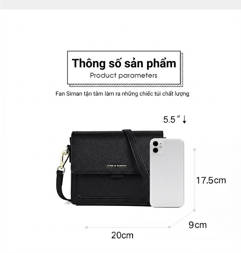 Túi Đeo Vai/Túi Đeo Chéo Nữ Hình Hộp Nhỏ Phong Cách Thời Trang Màu Đen chi tiết 4