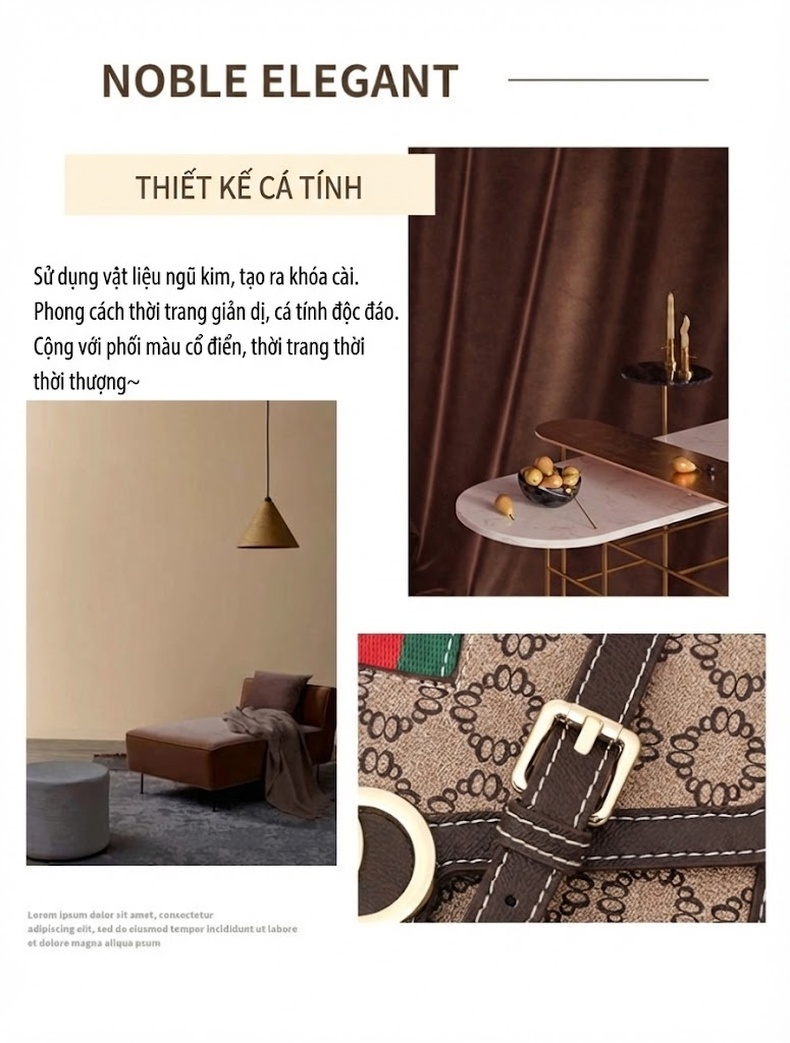 Túi Đeo Vai/Túi Đeo Chéo Nữ Thiết Kế Nhỏ Gọn Phong Cách Tiểu Thư Màu Nâu, Be, Đỏ, Xanh Lá chi tiết 2
