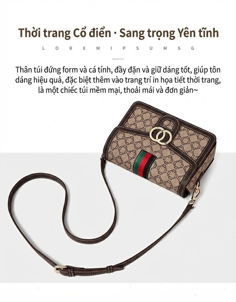 Túi Đeo Vai/Túi Đeo Chéo Nữ Thiết Kế Nhỏ Gọn Phong Cách Tiểu Thư Màu Nâu, Be, Đỏ, Xanh Lá chi tiết 4