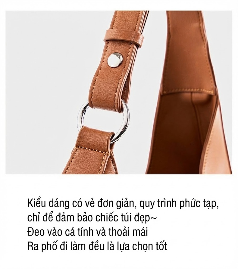 Túi Đeo Vai/Túi Kẹp Nách Nữ Da Thật Thiết Kế Vành Trăng Khuyết Màu Nâu chi tiết 26