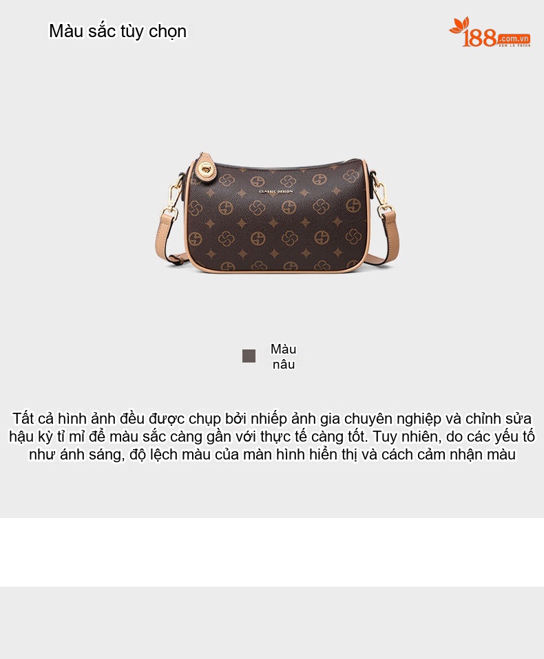 Túi Đeo Vai/Túi Kẹp Nách/Túi Đeo Chéo Nữ In Họa Tiết Phong Cách Vintage Màu Nâu chi tiết 5