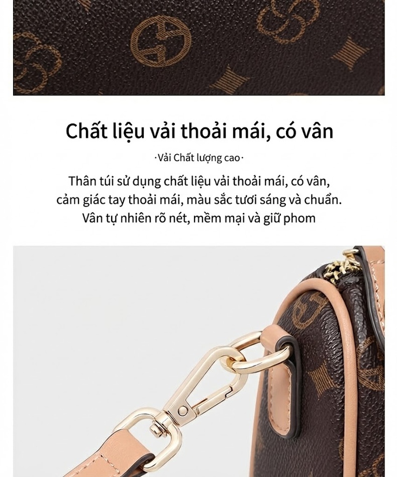 Túi Đeo Vai/Túi Kẹp Nách/Túi Đeo Chéo Nữ In Họa Tiết Phong Cách Vintage Màu Nâu chi tiết 10