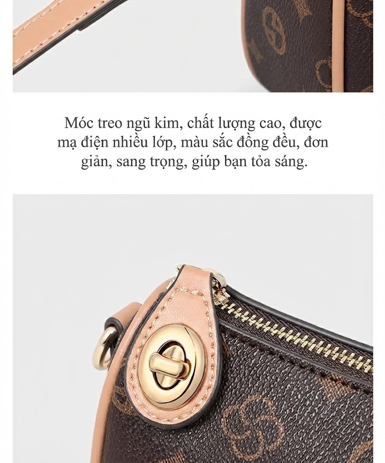 Túi Đeo Vai/Túi Kẹp Nách/Túi Đeo Chéo Nữ In Họa Tiết Phong Cách Vintage Màu Nâu chi tiết 11