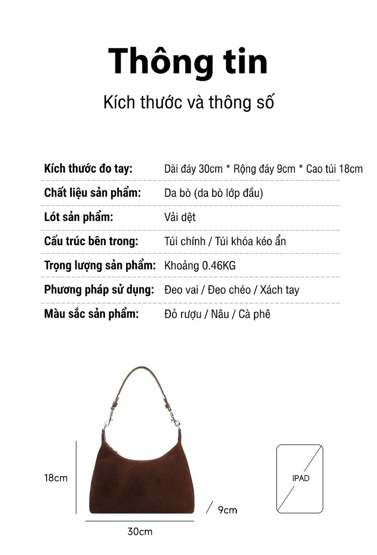 Túi Đeo Vai/Túi Tote Nữ Da Mờ Sức Chứa Lớn Phong Cách Công Sở Màu Nâu chi tiết 3
