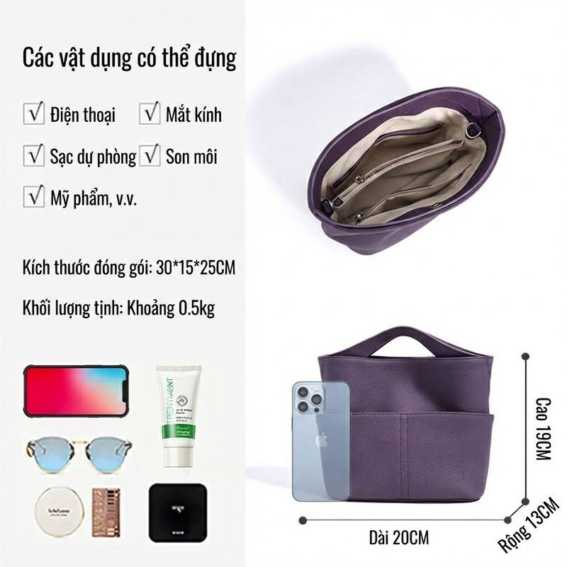 Túi Đeo Vai/Túi Xách Tay Nữ Da Bò Nhỏ Gọn Phong Cách Công Sở Màu Be