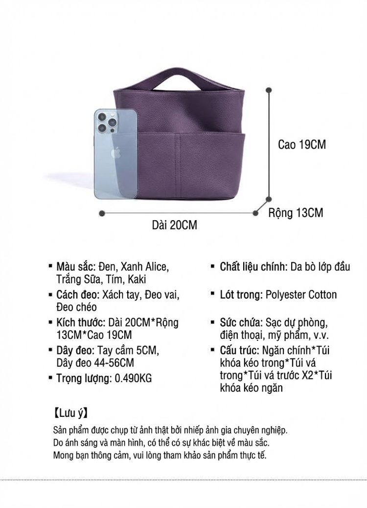 Túi Đeo Vai/Túi Xách Tay Nữ Da Bò Nhỏ Gọn Phong Cách Công Sở Màu Be chi tiết 11