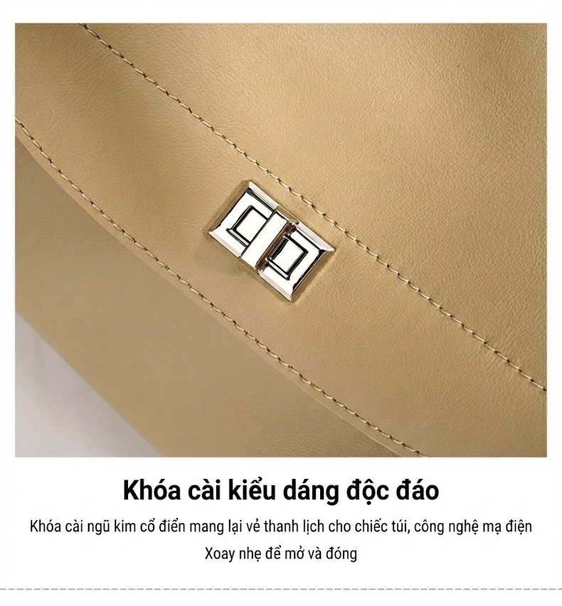 Túi Đeo Vai/Túi Xách Tay Nữ Da Bóng Thiết Kế Tối Giản Phong Cách Hàn Quốc Màu Be, Tím, Trắng, Đen chi tiết 14