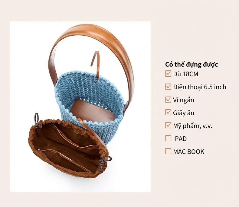 Túi Đeo Vai/Túi Xách Tay Nữ Phong Cách Lười Biếng Sức Chứa Lớn Đan Thủ Công Màu Đen, Đỏ, Xanh Lam chi tiết 9