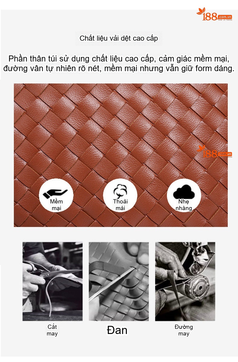 Túi Đeo Vai/Túi Xách Tay Nữ Thủ Công Đan Khóa Thời Trang Dung Tích Lớn Màu Nâu, Bạc chi tiết 5