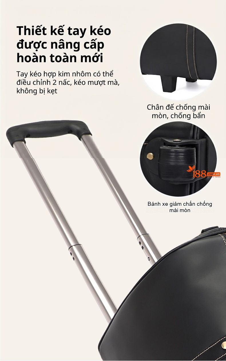 Túi Du Lịch Có Bánh Xe Da Thật Sức Chứa Lớn Màu Đen chi tiết 7