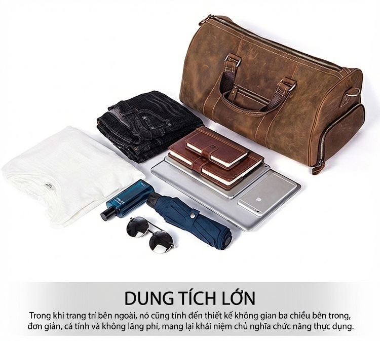 Túi Du Lịch Da Mờ Sức Chứa Lớn Phong Cách Retro Âu Mỹ Có Dây Đeo Vai Màu Nâu, Đen chi tiết 26