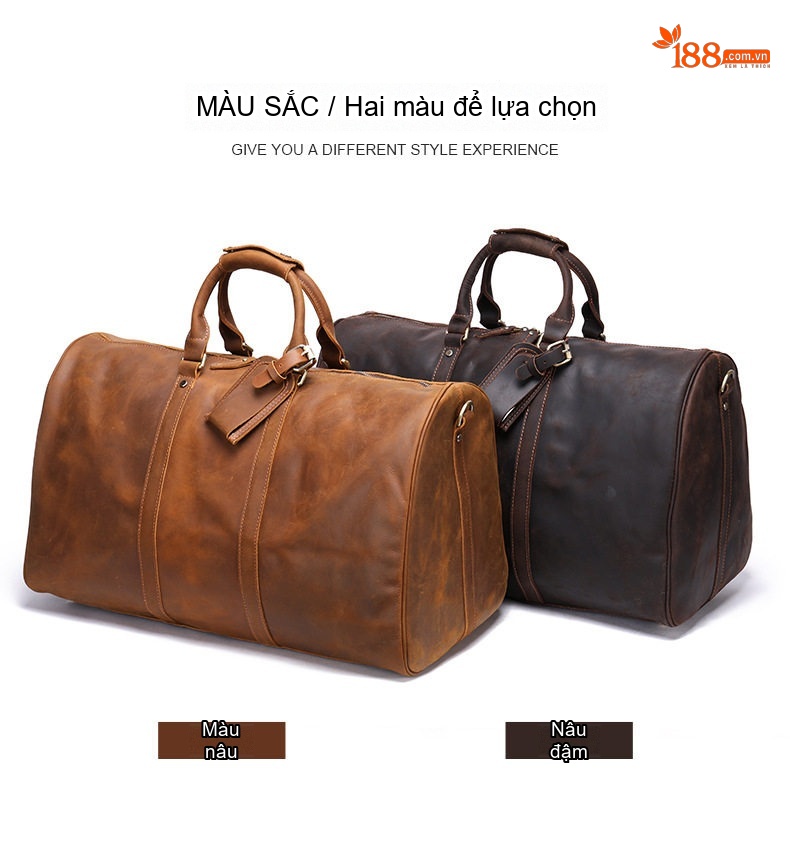 Túi Du Lịch Da Thật Sức Chứa Lớn Xách Tay Màu Nâu, Nâu Coffee chi tiết 21