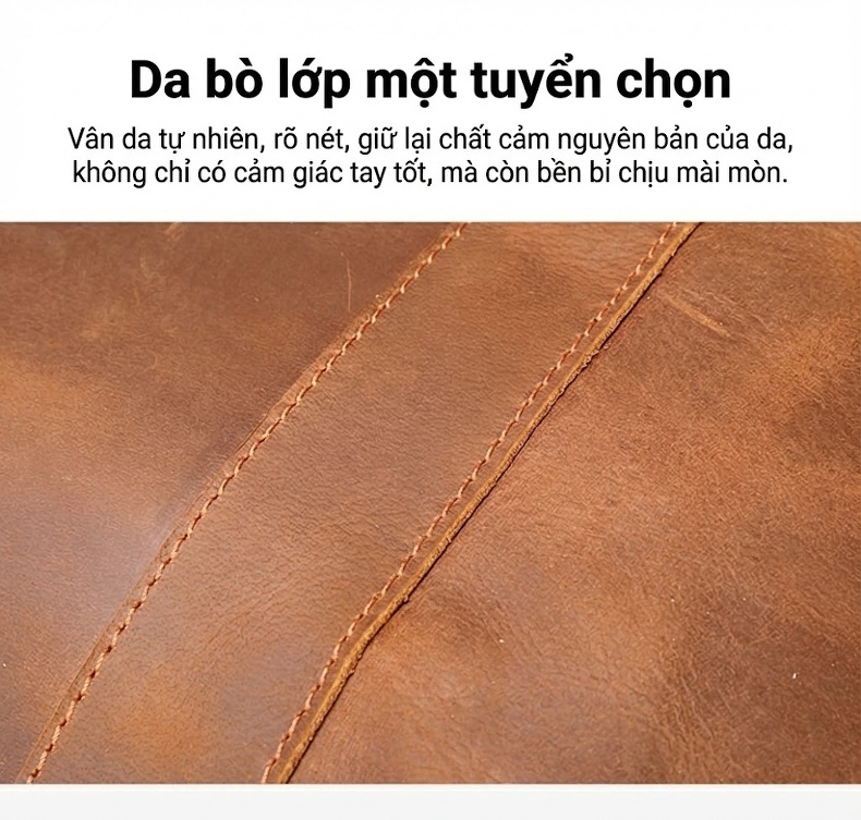 Túi Du Lịch Da Thật Sức Chứa Lớn Xách Tay Màu Nâu, Nâu Coffee chi tiết 8