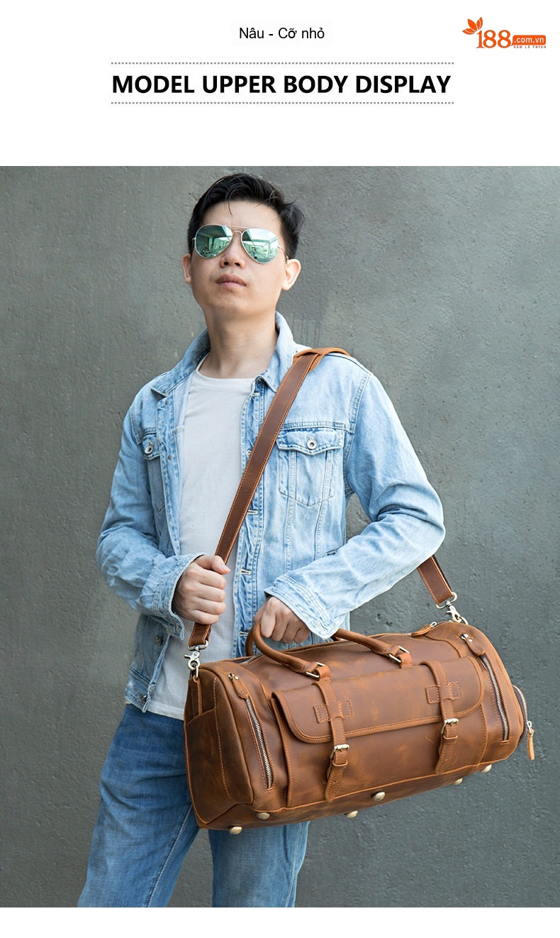 Túi Du Lịch Da Thật Sức Chứa Lớn Xách Tay Màu Nâu, Nâu Coffee chi tiết 31
