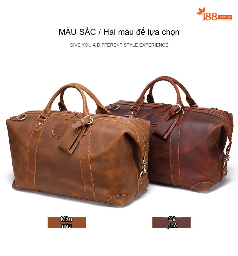 Túi Du Lịch Da Thật Sức Chứa Lớn Xách Tay Màu Nâu, Nâu Coffee chi tiết 1