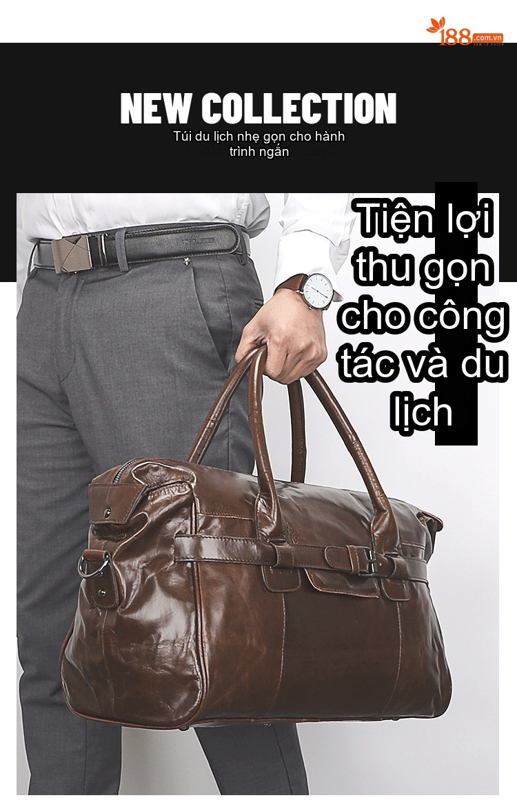 Túi Du Lịch Da Thật Vintage Chống Thấm Nước, Chống Trộm Màu Nâu chi tiết 1