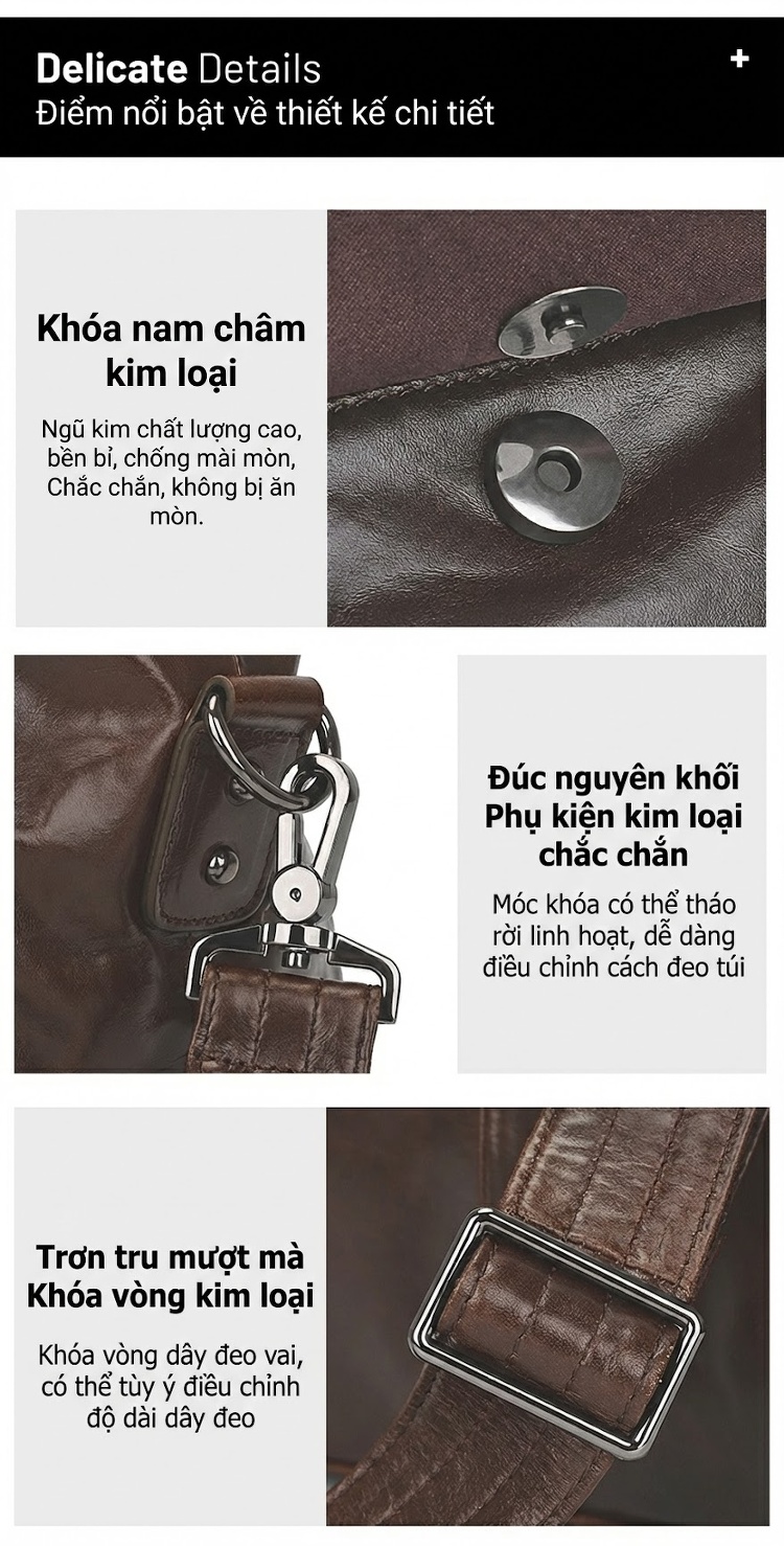 Túi Du Lịch Da Thật Vintage Chống Thấm Nước, Chống Trộm Màu Nâu chi tiết 4