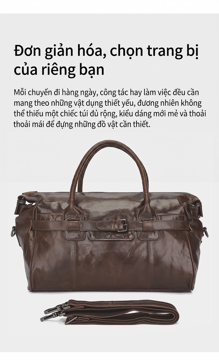 Túi Du Lịch Da Thật Vintage Chống Thấm Nước, Chống Trộm Màu Nâu chi tiết 5