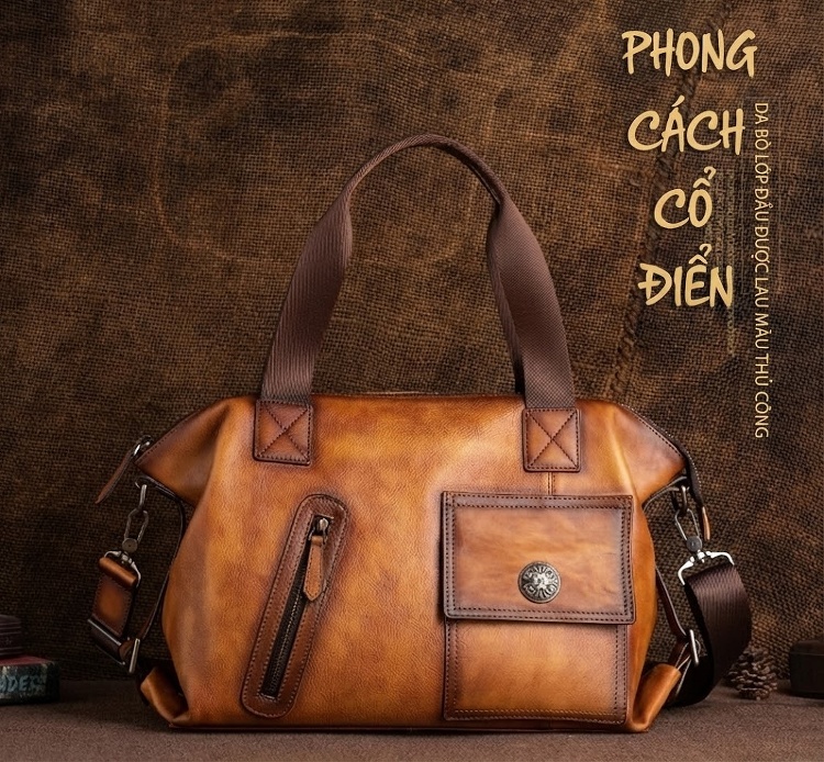 Túi Du Lịch Nam Da Bò Đa Năng Cỡ Lớn Phong Cách Retro chi tiết 1