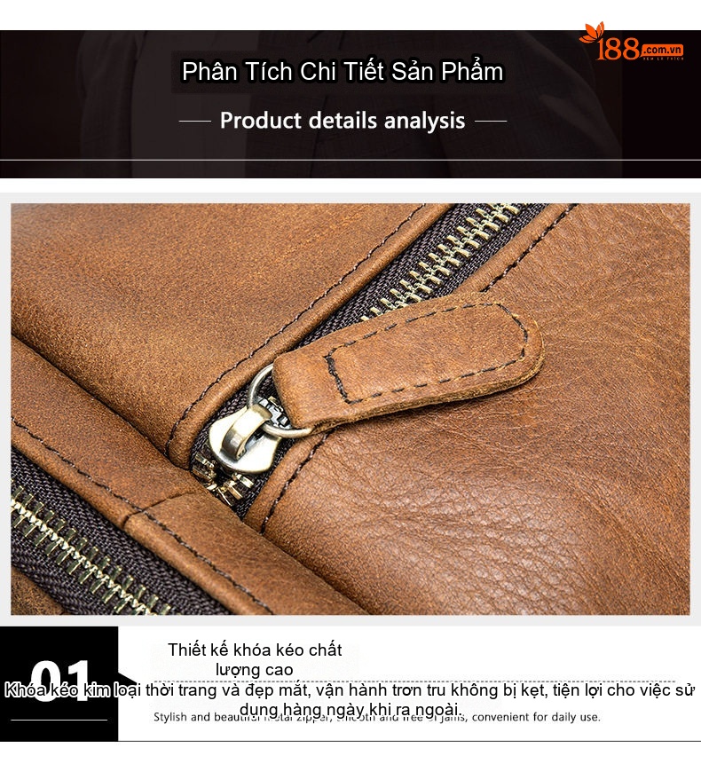 Túi Du Lịch Nam Da Thật Kiểu Dáng Retro Đựng Đồ Cá Nhân Đa Năng Sức Chứa Lớn Màu Nâu chi tiết 10