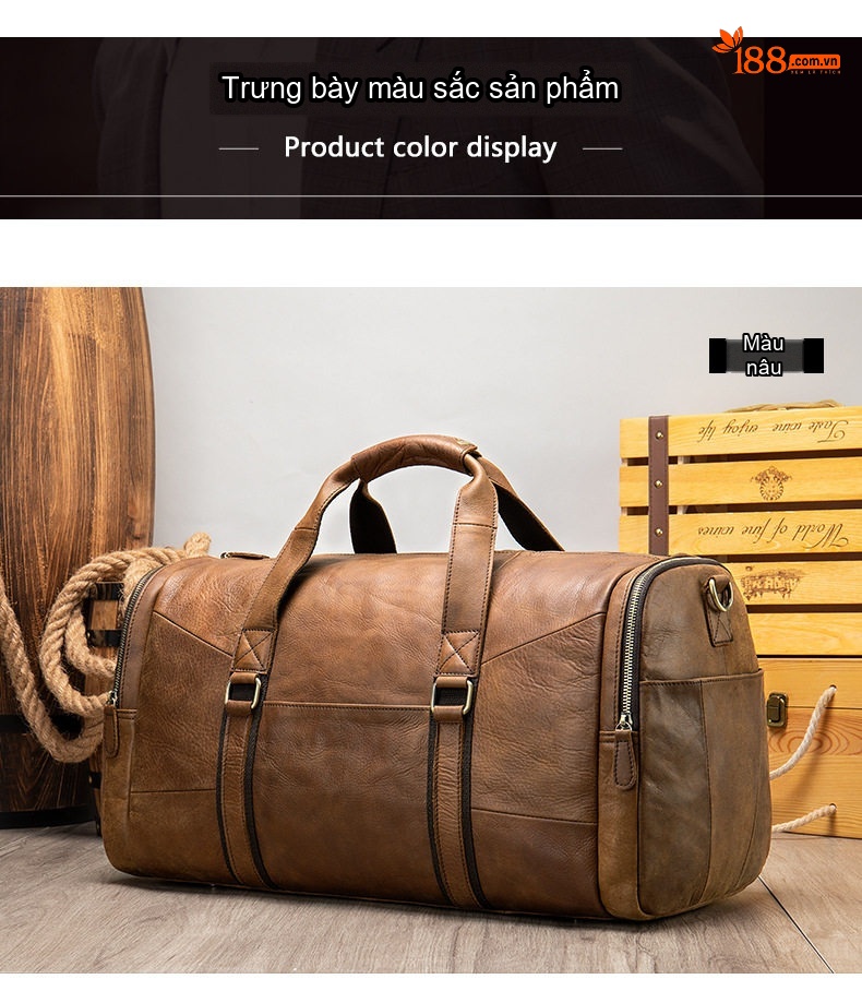 Túi Du Lịch Nam Da Thật Kiểu Dáng Retro Đựng Đồ Cá Nhân Đa Năng Sức Chứa Lớn Màu Nâu chi tiết 15