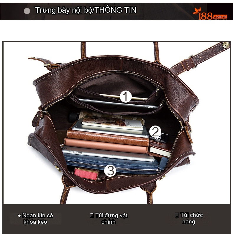 Túi du lịch thể thao nam da bò ngắn ngày vintage chi tiết 4