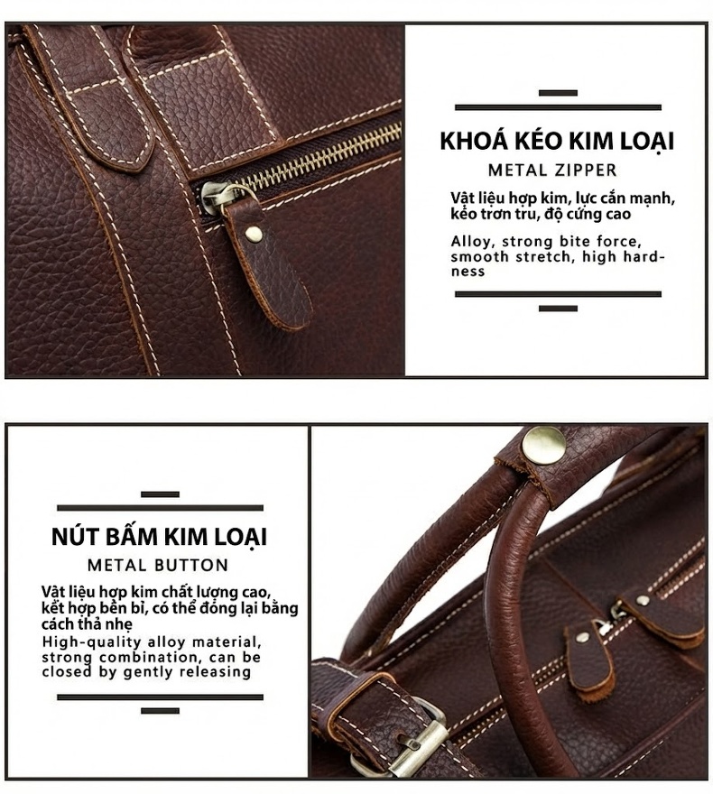 Túi du lịch thể thao nam da bò ngắn ngày vintage chi tiết 8