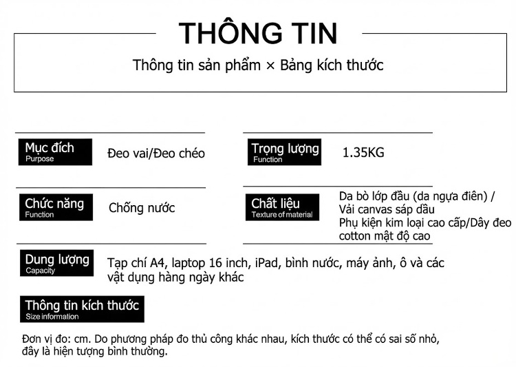 Túi Du Lịch Vải Canvas Chống Thấm Nước Đeo Chéo Vai Nam Đựng Hành Lý Màu Nâu, Đen, Xám, Đỏ... chi tiết 6