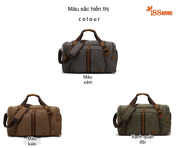 Túi Du Lịch Canvas Da Thật Thể Thao Gym Chống Nước Ngăn Đồ Ướt chi tiết 5