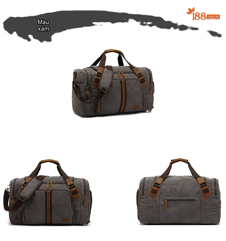 Túi Du Lịch Canvas Da Thật Thể Thao Gym Chống Nước Ngăn Đồ Ướt chi tiết 7