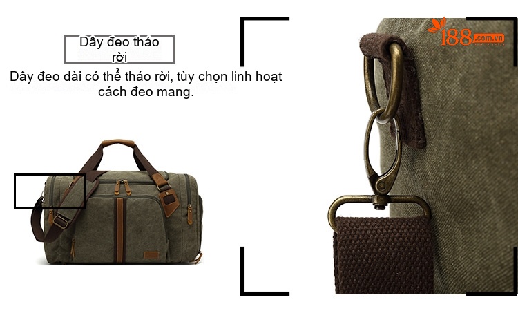 Túi Du Lịch Canvas Da Thật Thể Thao Gym Chống Nước Ngăn Đồ Ướt chi tiết 10