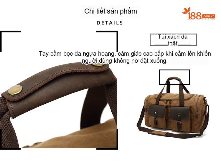 Túi Du Lịch Vải Canvas Đựng Đồ Cá Nhân, Yoga, Tập Gym, Hành Lý Da Bò Màu Nâu, Xám, Đen, Xanh... chi tiết 11