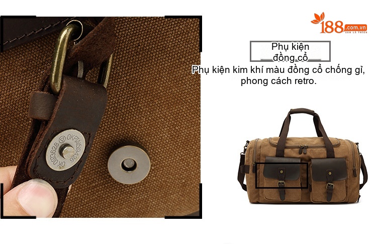 Túi Du Lịch Vải Canvas Đựng Đồ Cá Nhân, Yoga, Tập Gym, Hành Lý Da Bò Màu Nâu, Xám, Đen, Xanh... chi tiết 13