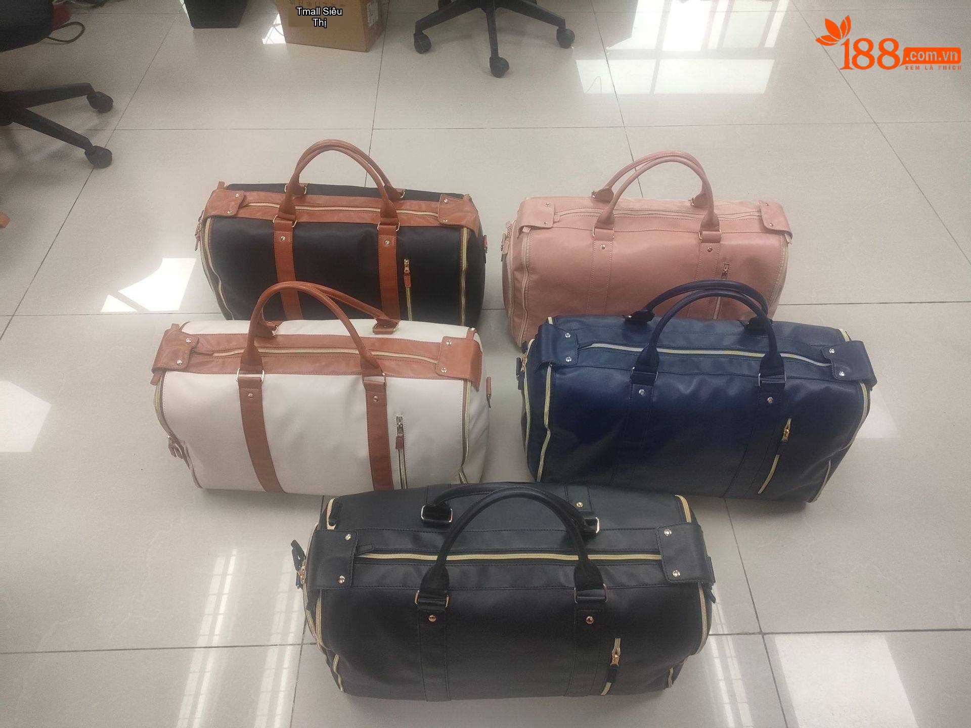 Túi Du Lịch Xách Tay Nữ Da PU, Vải Canvas Lớn Tiện Lợi Màu Hồng, Trắng, Sọc Xanh Navy chi tiết 40