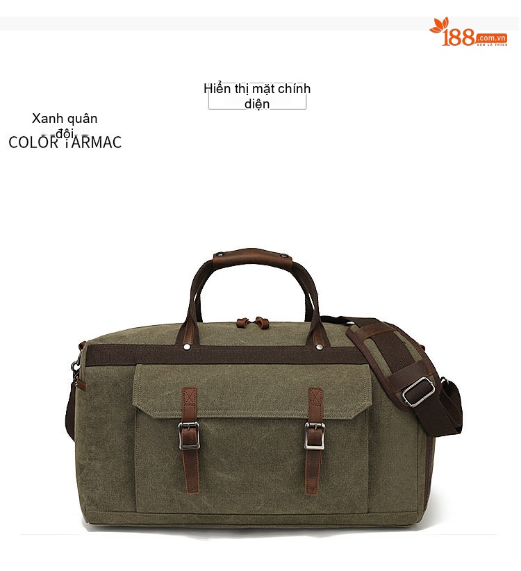 Túi Du Lịch Xách Tay Vải Canvas Đeo Chéo Phong Cách Âu Mỹ Kết Hợp Da Thật Màu Xanh Olive, Xám, Nâu chi tiết 11