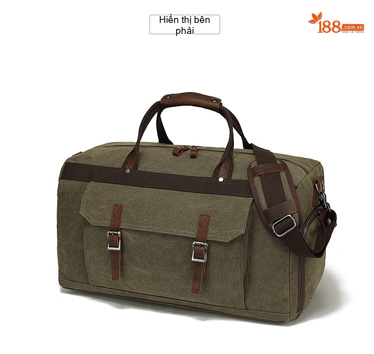 Túi Du Lịch Xách Tay Vải Canvas Đeo Chéo Phong Cách Âu Mỹ Kết Hợp Da Thật Màu Xanh Olive, Xám, Nâu chi tiết 12