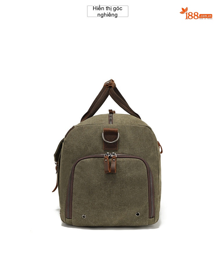 Túi Du Lịch Xách Tay Vải Canvas Đeo Chéo Phong Cách Âu Mỹ Kết Hợp Da Thật Màu Xanh Olive, Xám, Nâu chi tiết 13