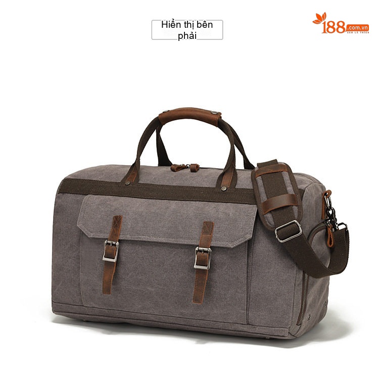 Túi Du Lịch Xách Tay Vải Canvas Đeo Chéo Phong Cách Âu Mỹ Kết Hợp Da Thật Màu Xanh Olive, Xám, Nâu chi tiết 16